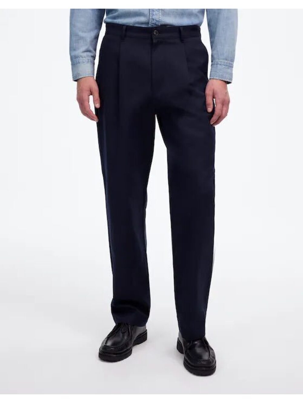 Madewell Pleated Italian Cotton Linen Trousers Navy 36x31 Chino Pants 36